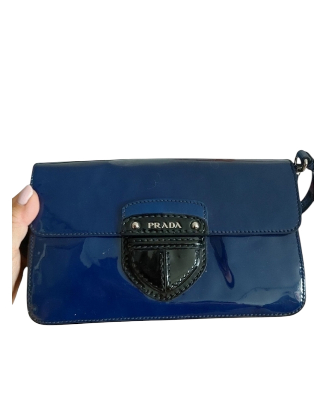 PRADA Vernice Leather Metal Triangle Logo Crossbody Bag